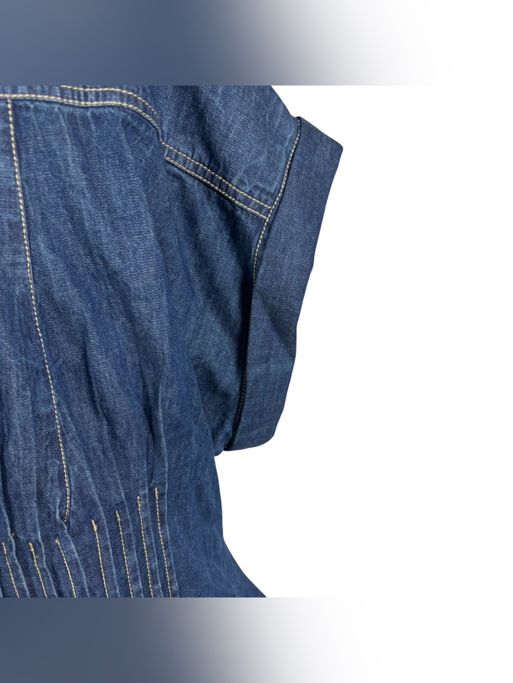 Pilcro Anthropologie Linden Denim Pleated Cinched Waisted Short Sleeve Shirt XL - Picture 4 of 8